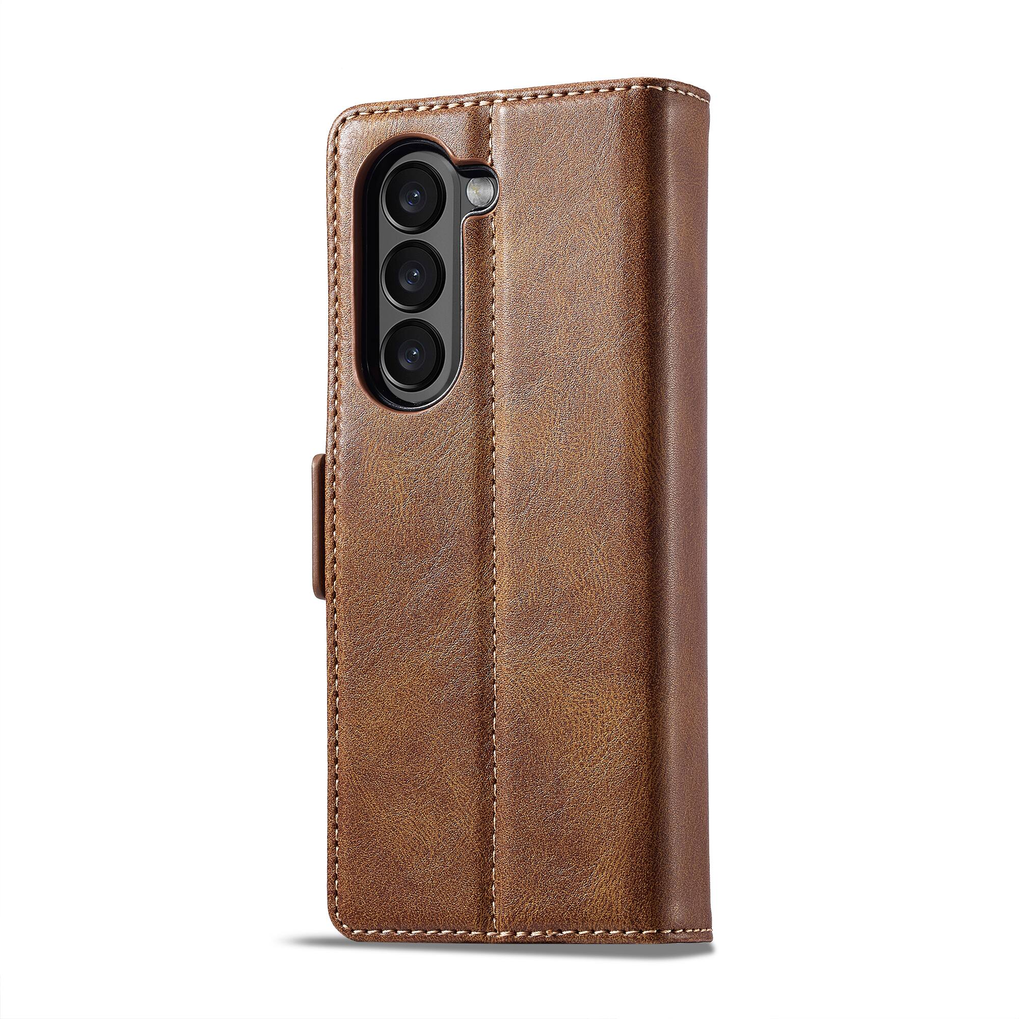 Alt View 2. Dteck - Wallet Case for Samsung Galaxy Z Fold 7, Magnetic PU Leather RFID Blocking Card Slots Kickstand Shockproof Cover - Brown.