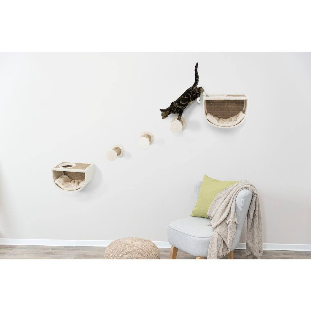 Angle. TRIXIE - Eden Wall Mount Cat Tree Set, 2 Condos with 3 Steps, Cat Furniture - Light Gray-Greige.