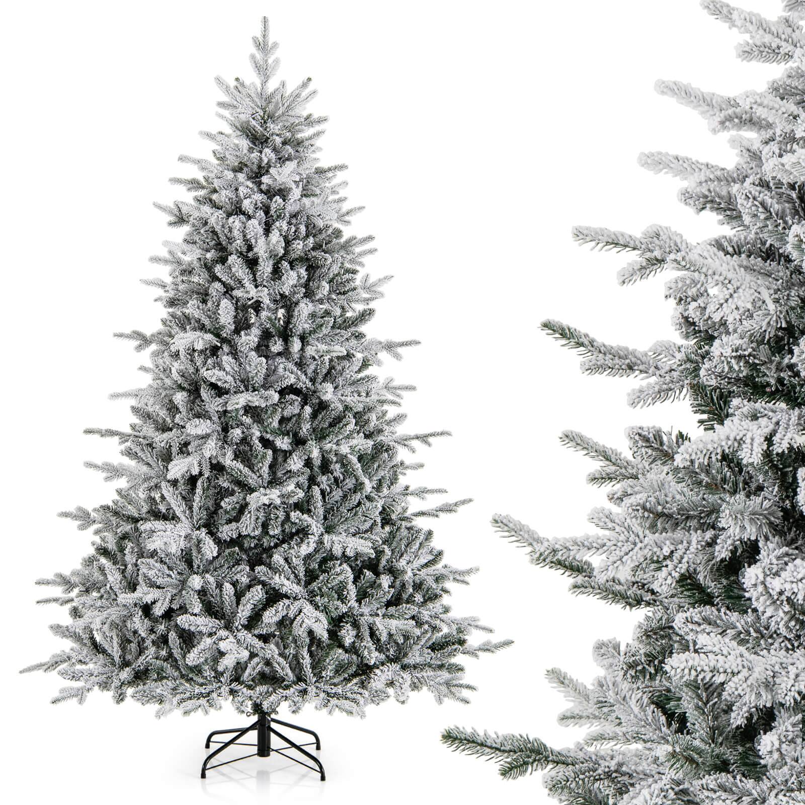 Alt View 19. Costway - 7 FT Flocked Christmas Tree with 8 Lighting Modes 350 Multi-Color LED Lights - Green/White.