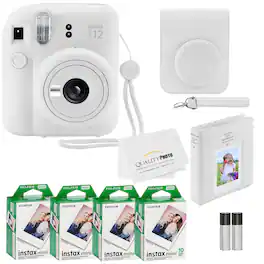 Fujifilm - Instax Mini 12 Instant Camera with Case 40 Fuji Films Decoration Stickers Frames Photo Album and More Accessory kit - Clay White