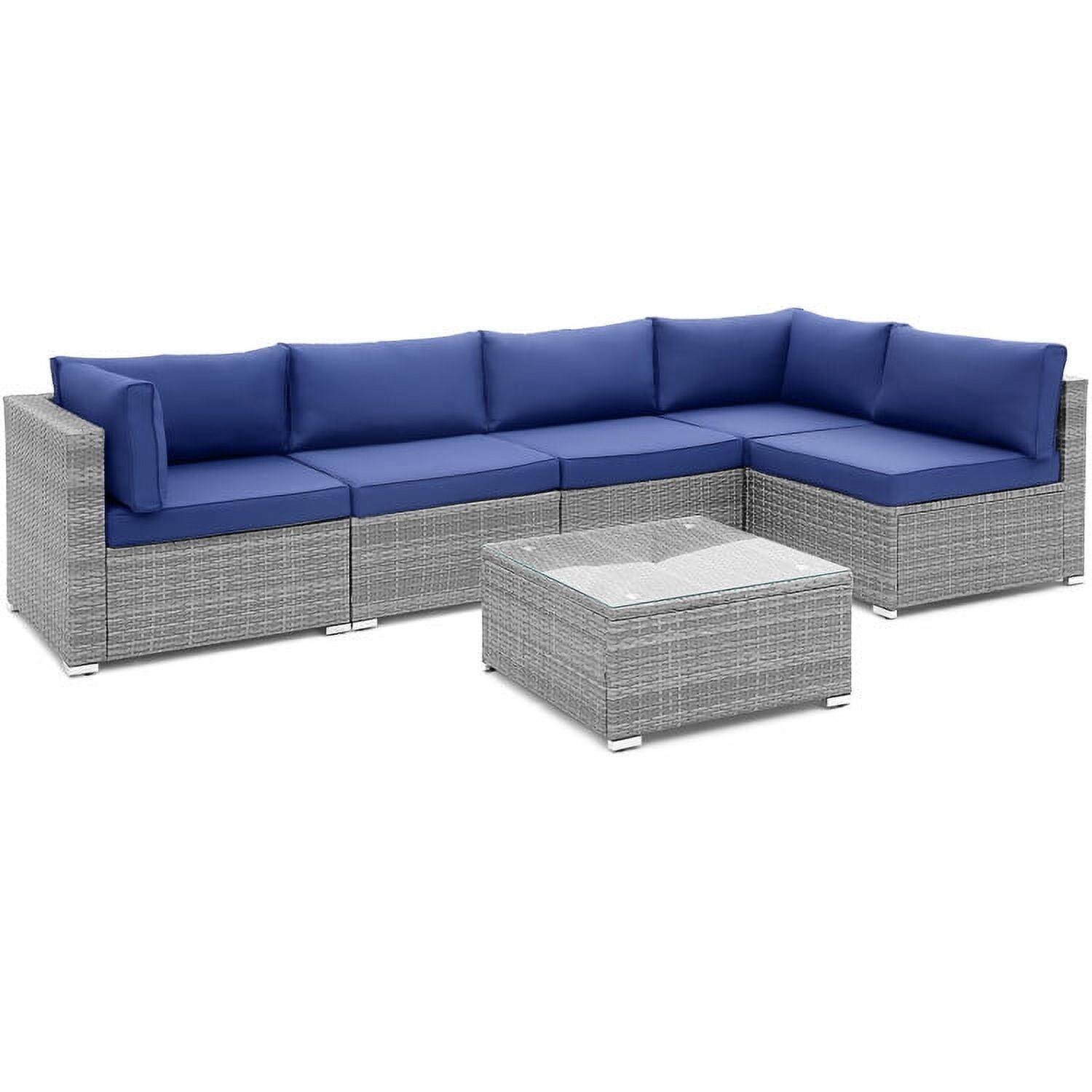 Alt View 2. Kadyn - Patio Sofa Set, 3 Pieces L-Shaped Patio Sofa, L-Shaped Small Patio Conversation Furniture Set with Tempered Glass Table - Blue.