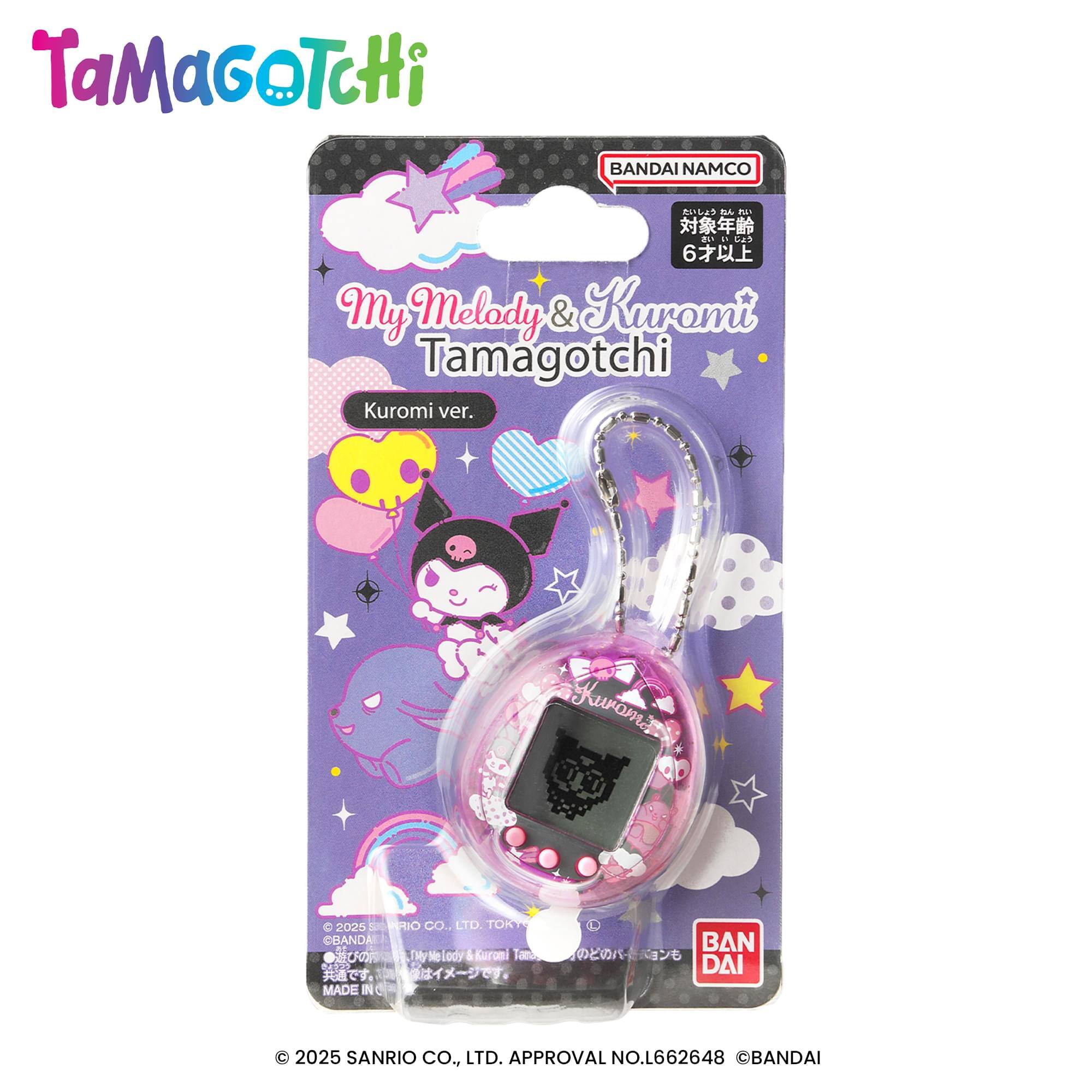 TaMaGoTcHi  
BANDAI NAMCO  
MS - Cas 6  
My Melody & Kuromi Tamagotchi  
Kuromi ver.  
2025  
WRIO CO., LTD.  
TOKTY CHANDA  
THyMeLody & Kuromi & Tatbe  
DAI MADE INC  
2025 SANRIO CO., LTD.  
APPROVAL NO.L662648  
BANDAI  

© 2025 SANRIO CO., LTD. APPROVAL NO.L662648 © BANDAI