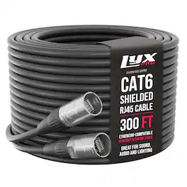 Lyxpro - 300 Feet Shielded CAT6 Ethercon Cable, Male to Male, Pro Audio & Lighting RJ45 Cable - Black