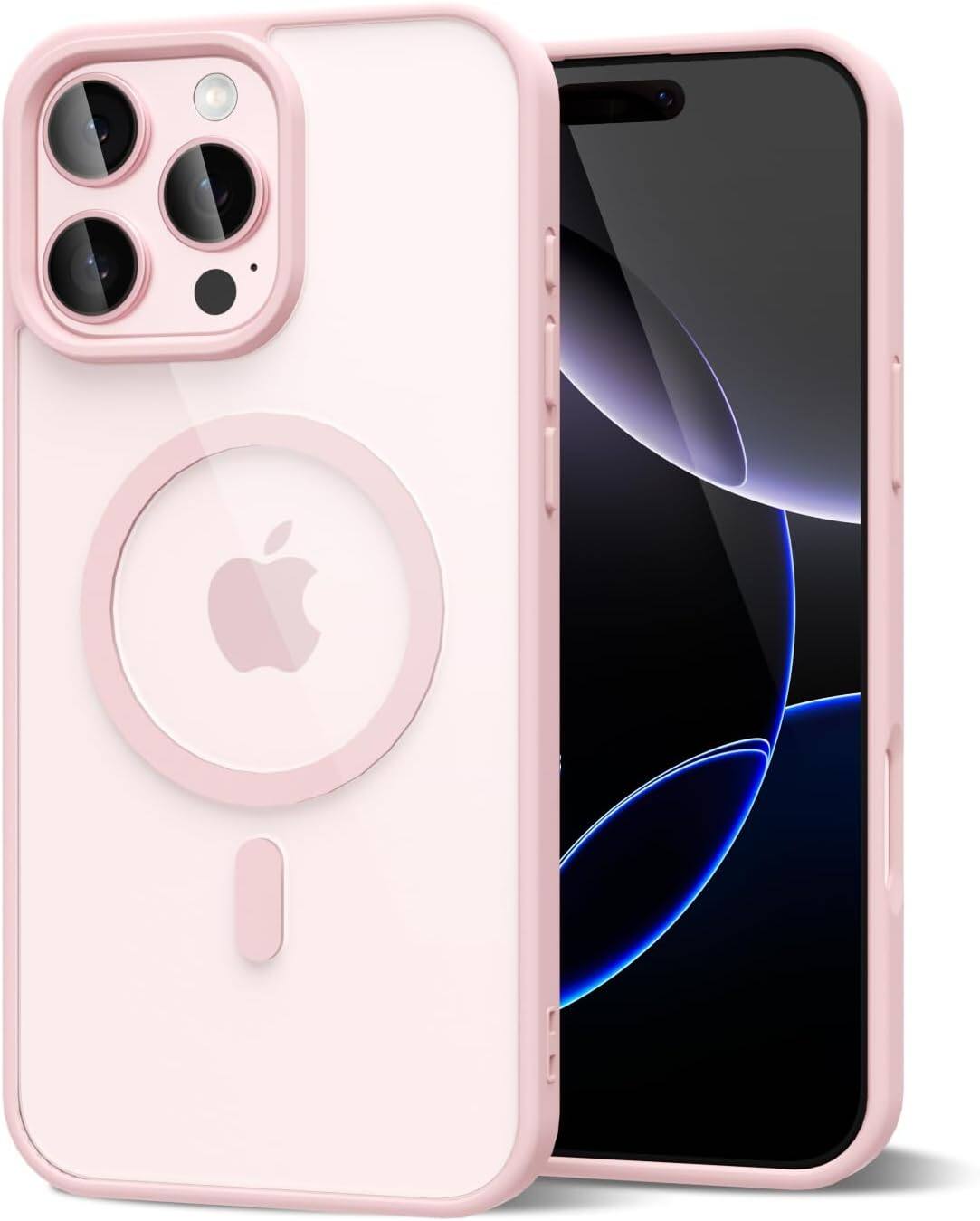 Entronix - Magnetic iPhone 12/12 Pro Case with Clear Back and Soft Matte Frame - Pink