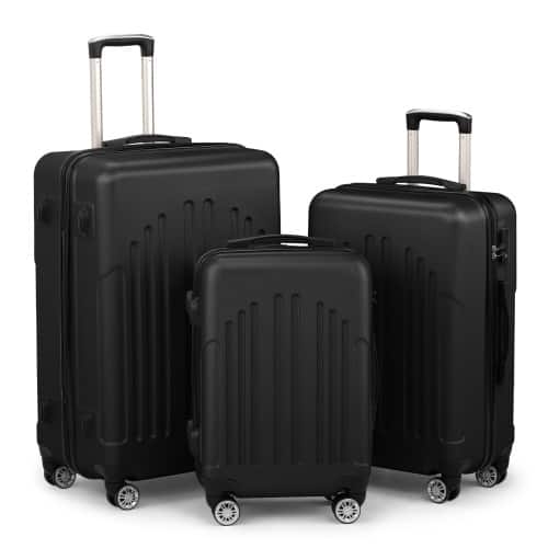 Winado - 20"24"28" Trolley Case 3-Piece ABS Hardside Luggage Suitcase Set with Spinner Wheels & TSA Lock for Travel Business - Black