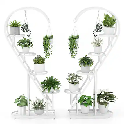 Front. Costway - Costway 5 Tier Metal Plant Stand Heart-shaped Shelf with Hanging Hook for Multiple Plants White - White.