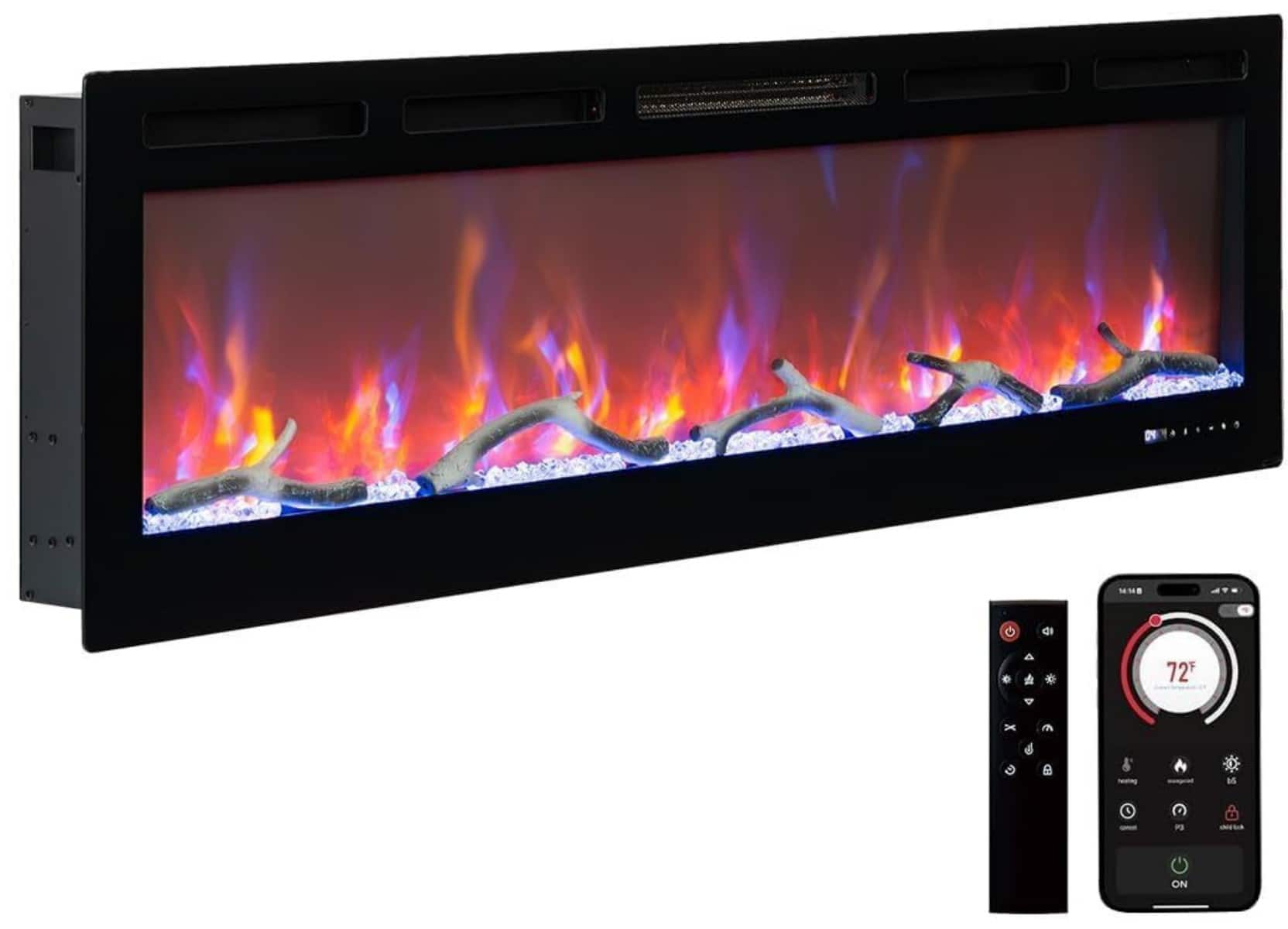 Acekool - 90 Inch Wall Mounted Electric Fireplace, Recessed Fireplace Insert with Remote