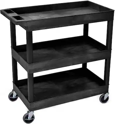 Front. Amber Sporting Goods - Mobile Utility Tub Cart – 3 Shelves, Ergonomic Handle, 400 lbs Capacity, 32x18", Black - Black.