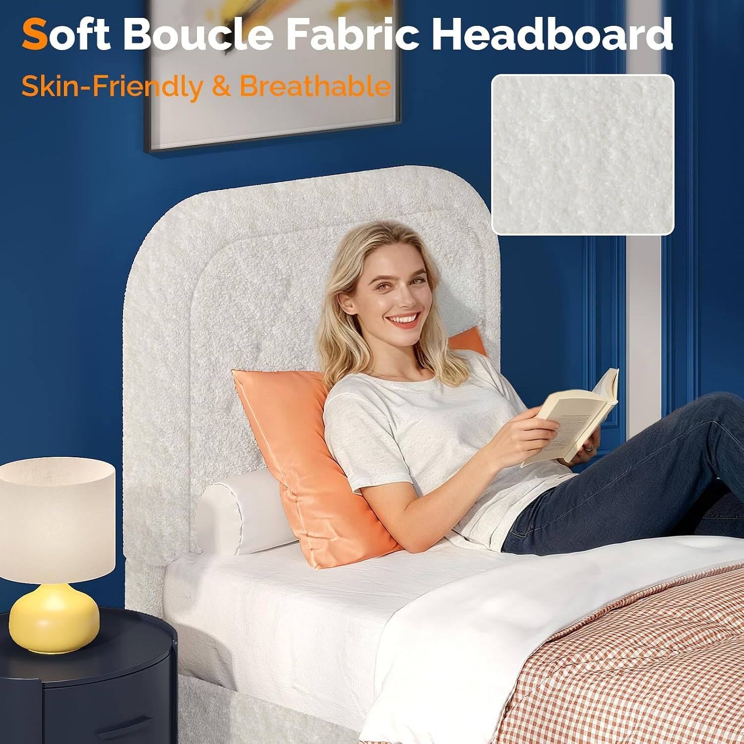 Soft Boucle Fabric Headboard  
Skin-Friendly & Breathable