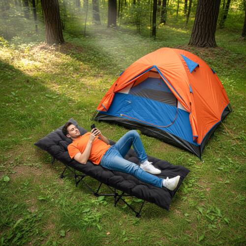 Alt View 7. Winado - 1 PCS Portable Folding Camping Cot Bed with Soft Pad, Carrying Bag for Outdoor Adults Camping Office Nap Beach Travel - Black.