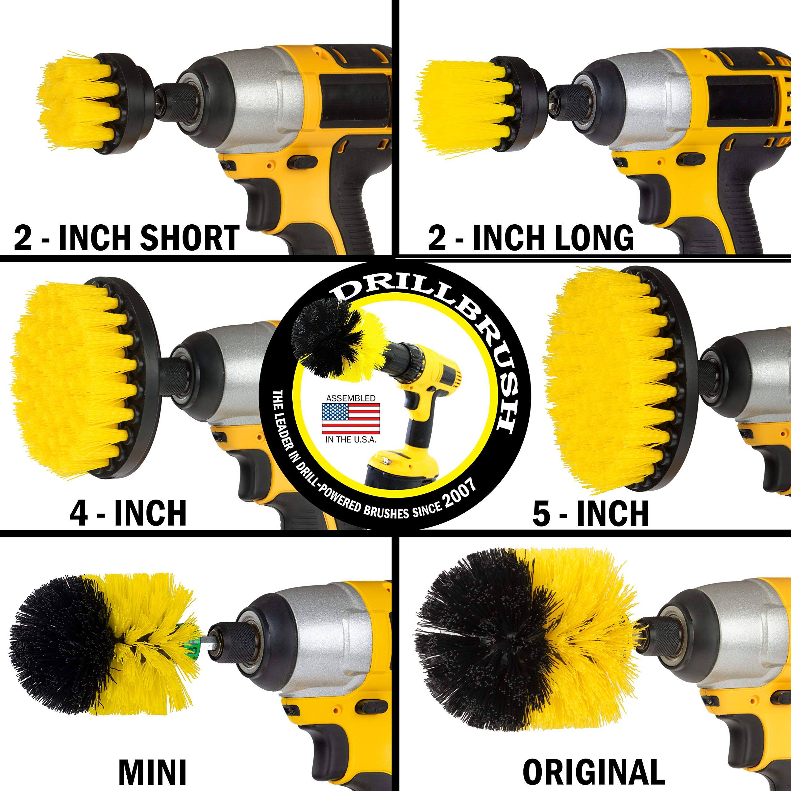2 - INCH SHORT, 2 - INCH LONG, 4 - INCH, 5 - INCH, MINI, ORIGINAL, THE LEADER IN THE U.S.A., ASSEMBLED DRILL-POWERED BRUSHES SINCE 2007