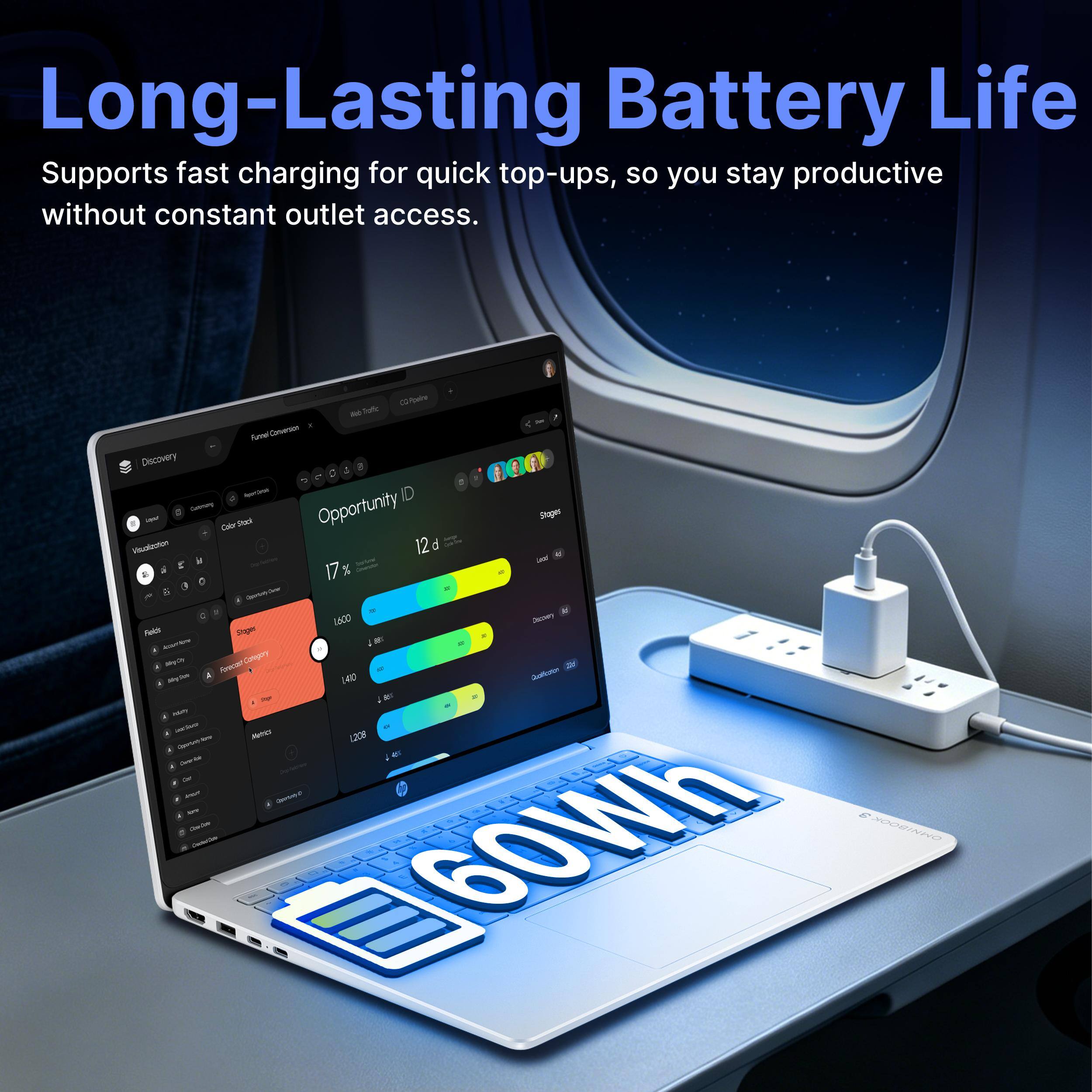 Long-Lasting Battery Life  
Supports fast charging for quick top-ups, so you stay productive without constant outlet access.