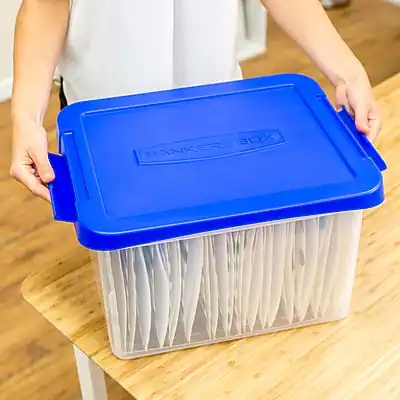 Bankers Box Heavy Duty Locking File Totes, Letter/Legal Size Blue/Clear ...