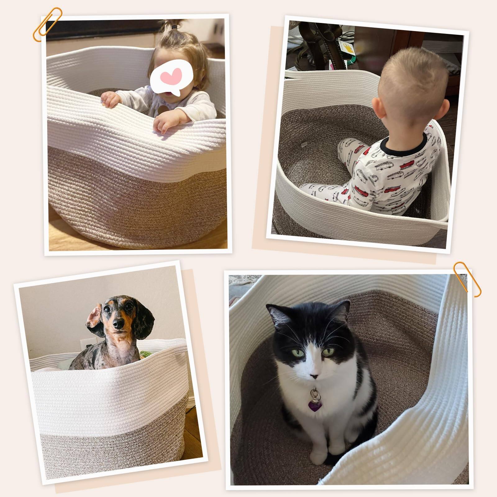 Alt View 2. Dapper Styles - Xxxlarge Cotton Rope Basket 21 7" X 13 8" Woven Laundry Blanket Baskets With Handle Storage Comforter Cushi... - Black & Jute-21.7"D x 13.8"H.