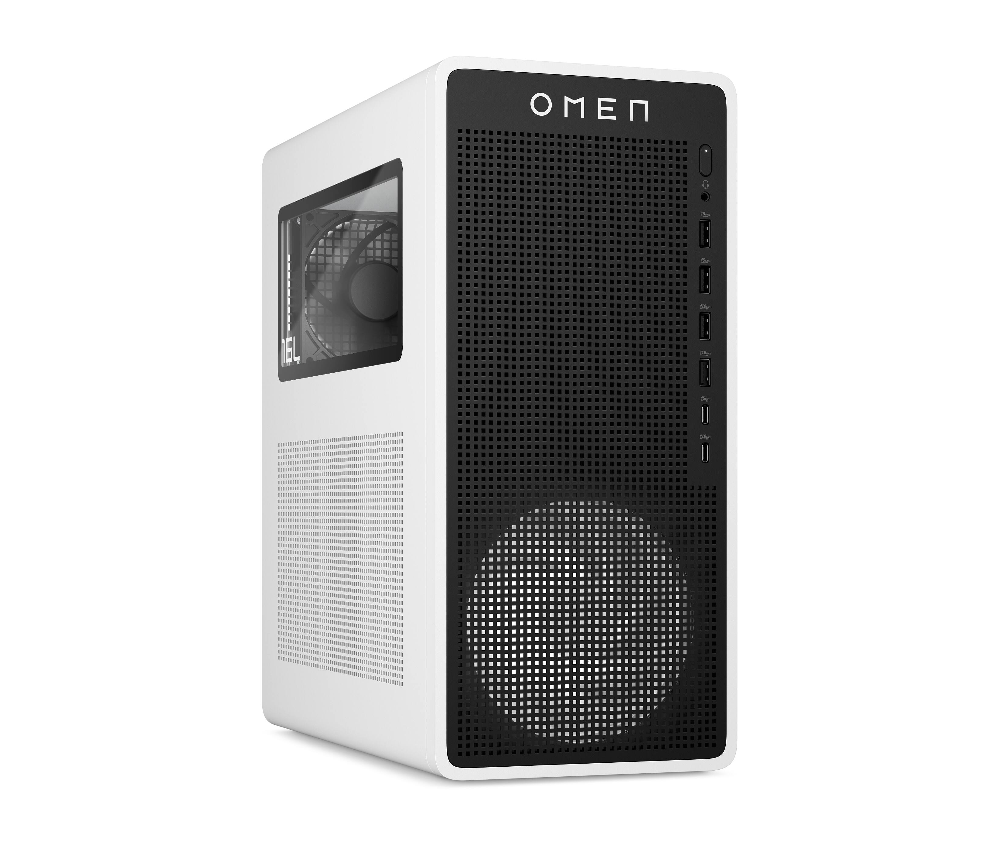 Angle. HP - OMEN 16L Gaming Desktop PC TG03-0110 - Intel Ultra 5 225F - 8 GB DDR5 - 512 GB SSD - GeForce RTX 3050 8 GB GDDR6 - White - White.