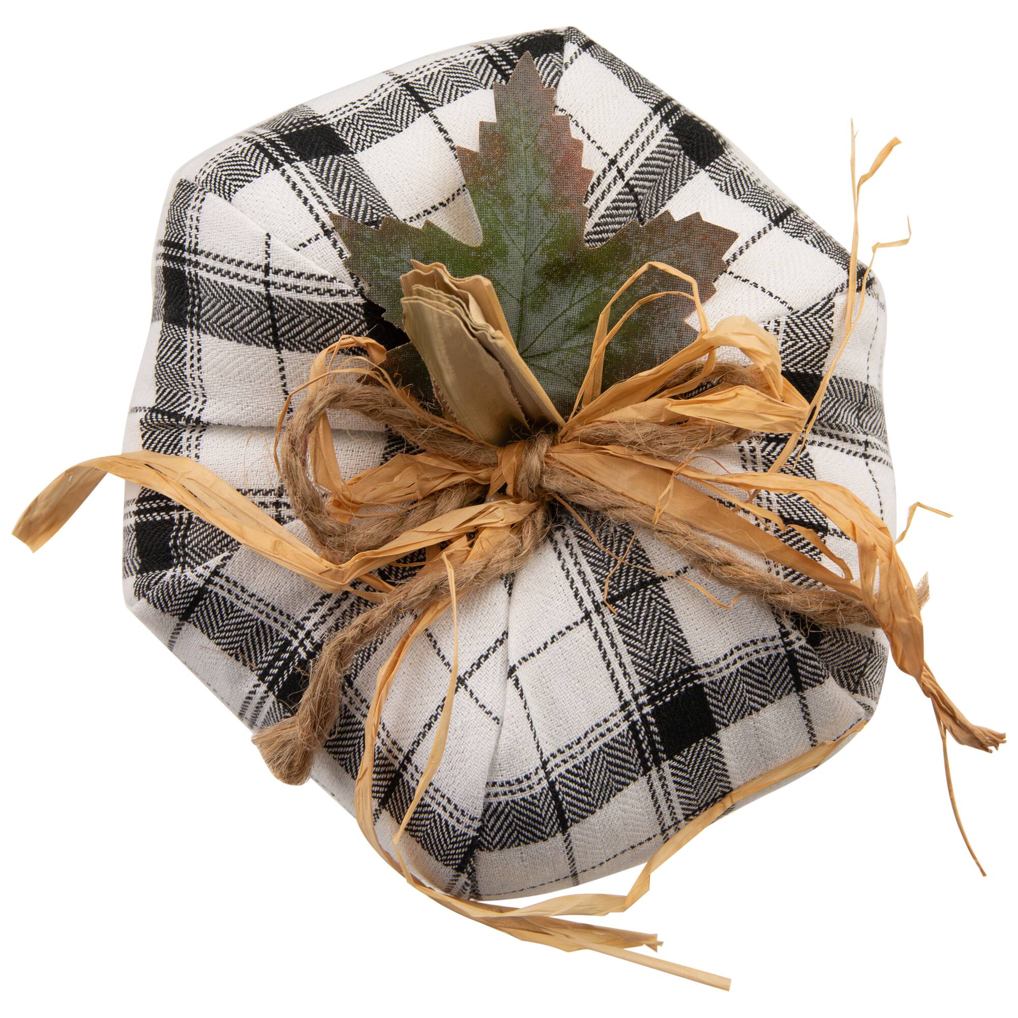 Alt View 4. Northlight - Plush Plaid and Jute Pumpkin Fall Harvest Decoration - 6.5" - White and Black - White.