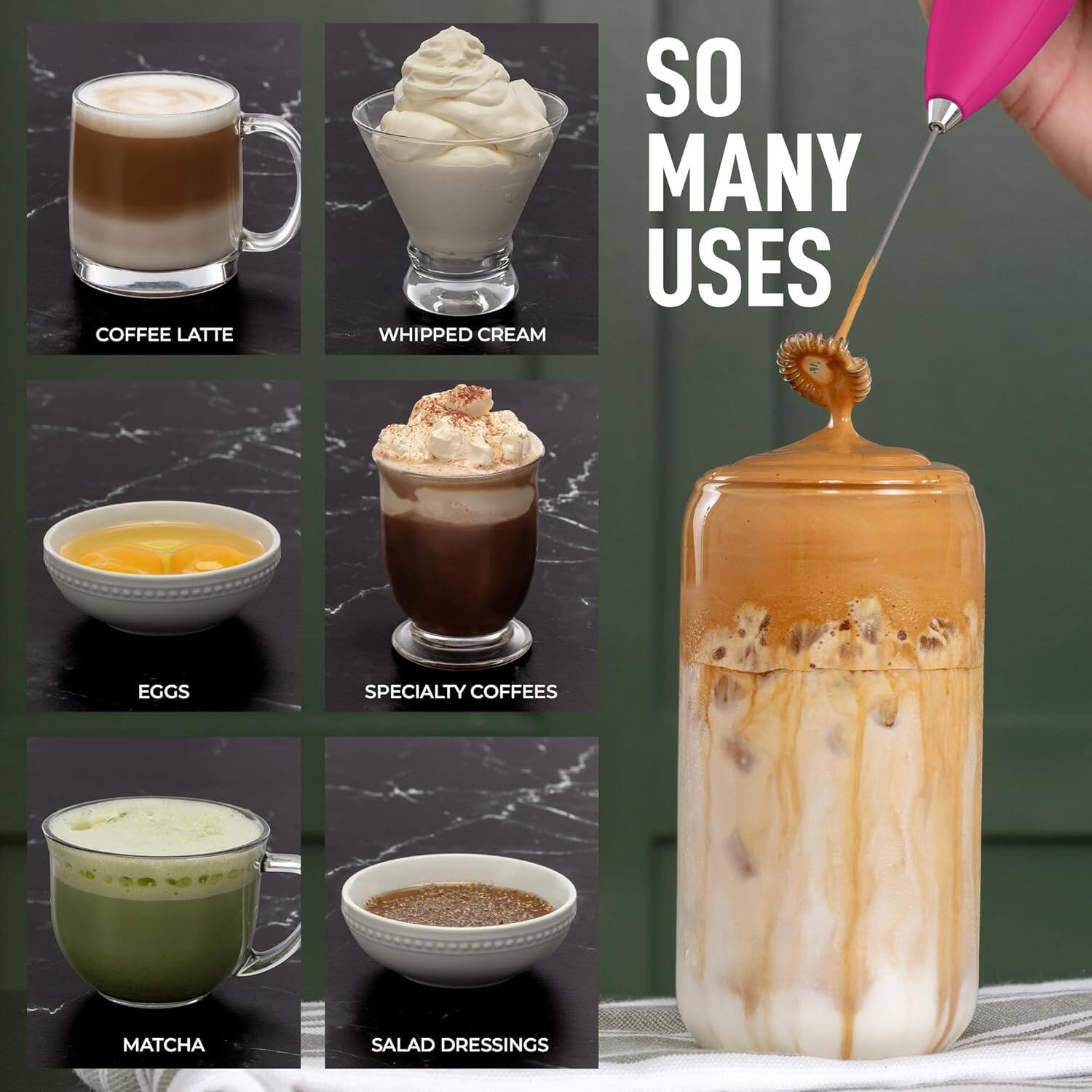COFFEE LATTE  
WHIPPED CREAM  
SO MANY USES  
EGGS  
SPECIALTY COFFEES  
MATCHA  
SALAD DRESSINGS