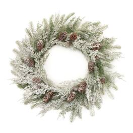 BreeBe - Flocked Mixed Pine and Pinecone Wreath 27"D - Green, White