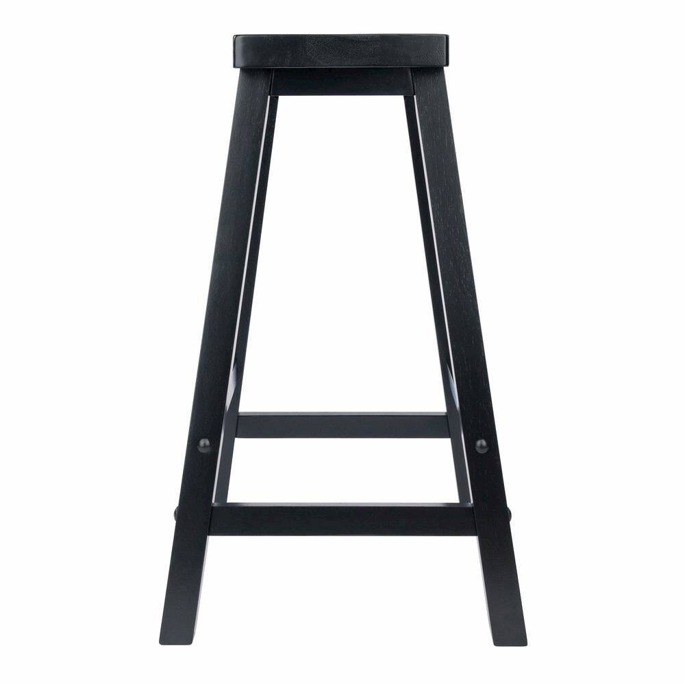Alt View 1. FurniFact - Black Solid Wood Saddle Seat Bar Stool, 24 Inch Stool for Counter Dining - Black.