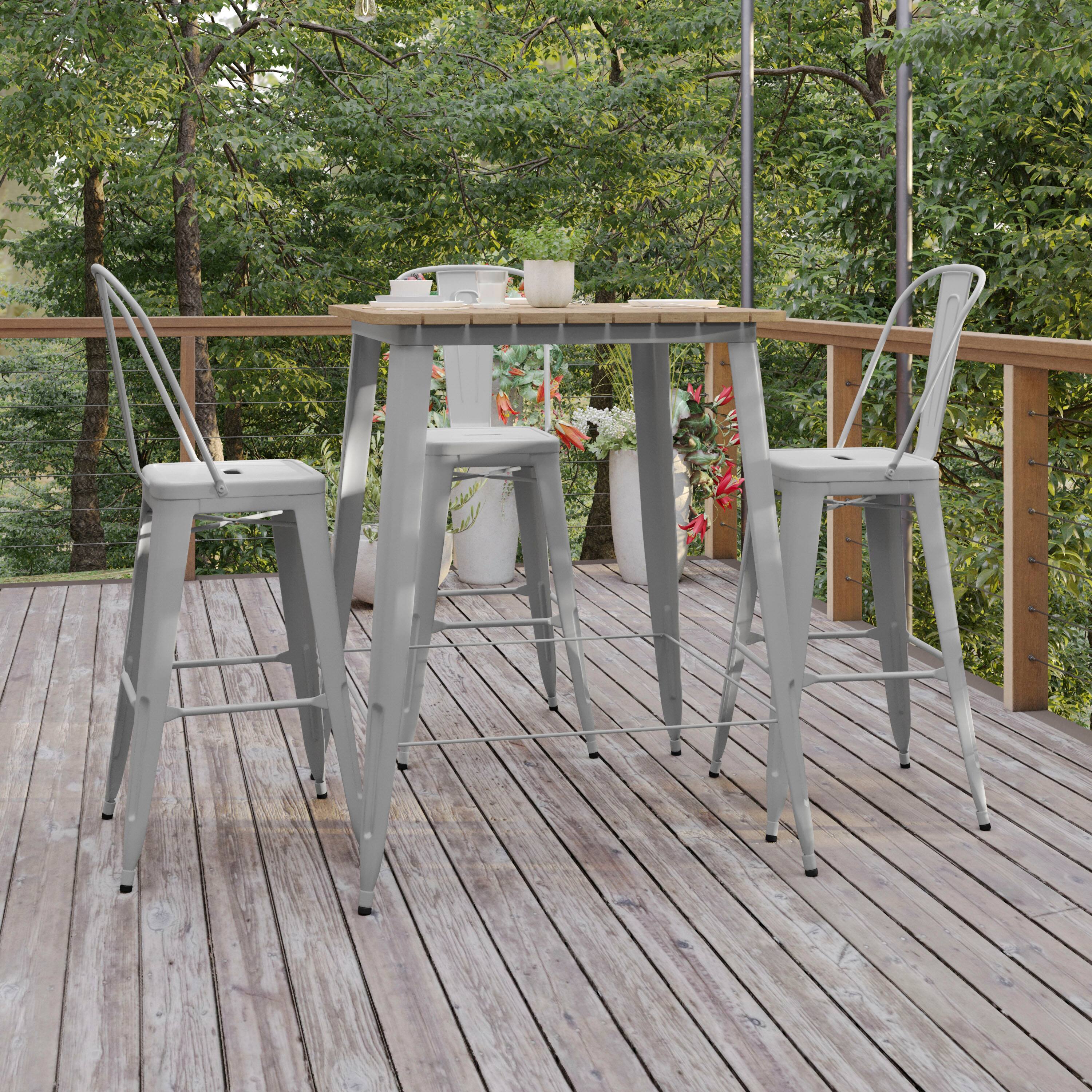 Alt View 2. Flash Furniture - Declan Commercial Indoor/Outdoor Bar Top Table, 31.5" Square All Weather Brown Poly Resin Top with Silver Steel base - Gray.