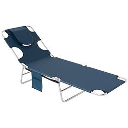 Outsunny - Folding Beach Lounge Chair with Face Hole and Arm Slots, 5-level Adjustable Sun Lounger Tanning Chair - Blue