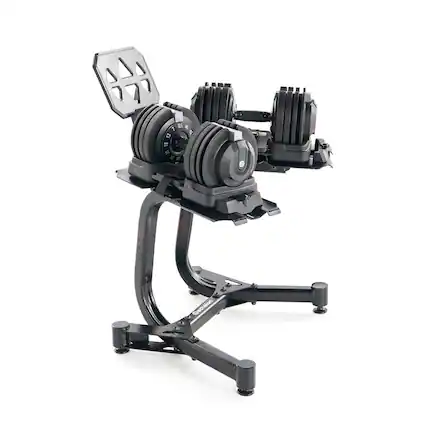 Front. Echelon - Adjustable Dumbbells Set 7–52.5 lbs with Stand, Quick Weight Adjustment, Space-Saving Design - Black.