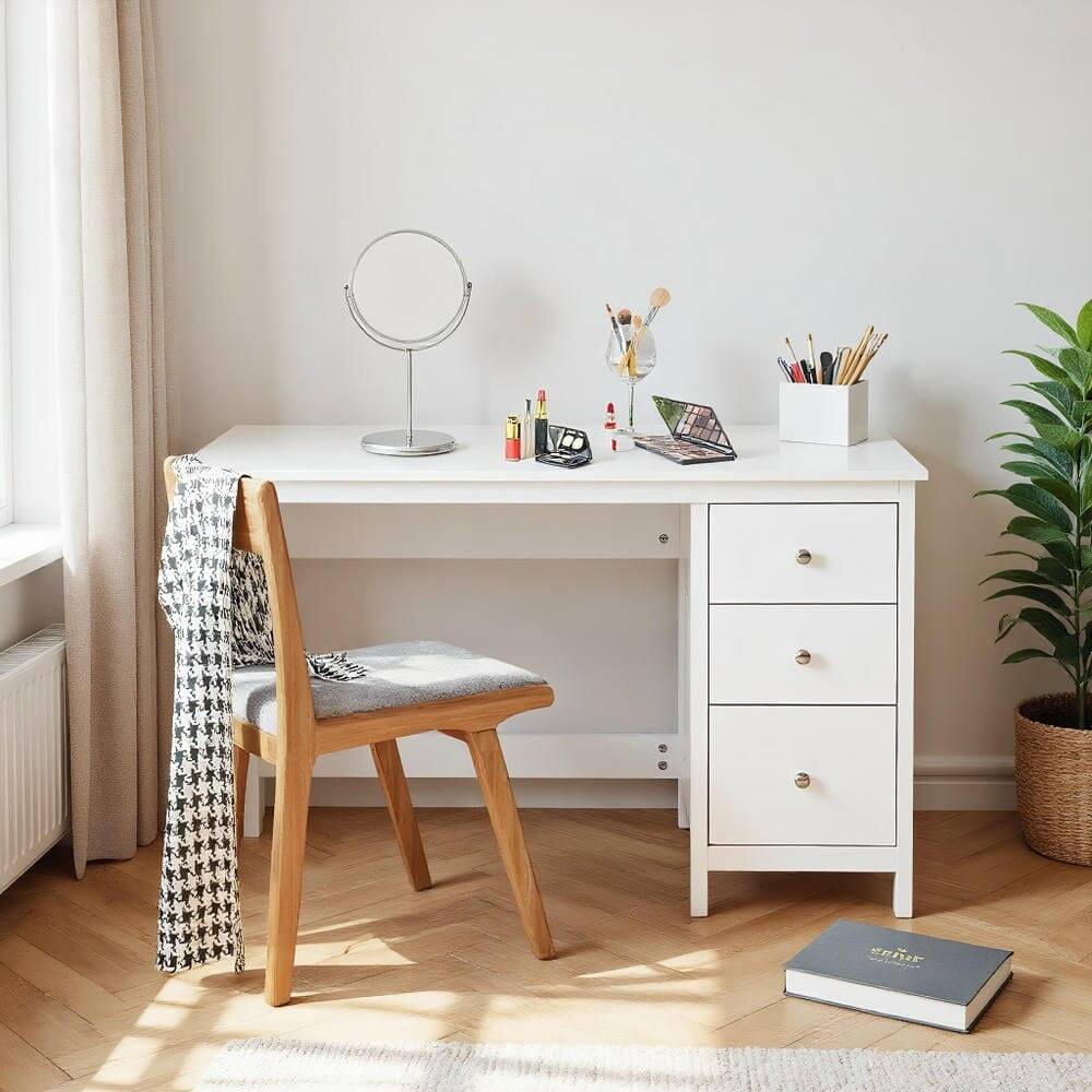 Front. Kadyn - 3-Drawer Home Office Study Computer Desk with Spacious Desktop-White, Home Office Desks, Gaming Computer Desks for Study - White.