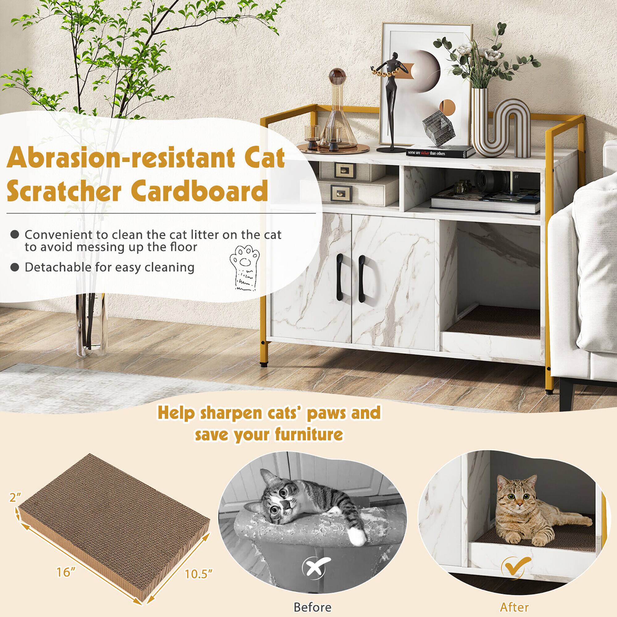 **Abrasion-resistant Cat Scratcher Cardboard**

- Convenient to clean the cat litter on the cat to avoid messing up the floor
- Detachable for easy cleaning

**Help sharpen cats' paws and save your furniture**

**Before**  
2" x 16" x 10.5"

**After**