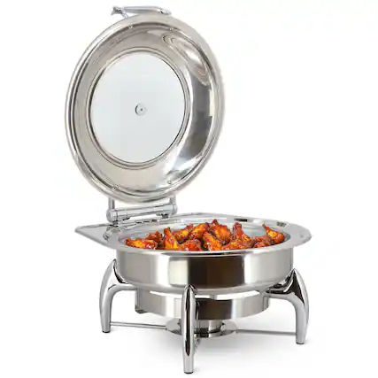 Front. MegaChef - MegaChef 6.3 Quart Stainless Steel Round Professional Chafing Dish/Food Warmer/Buffet Server Serving Dish - Silver.