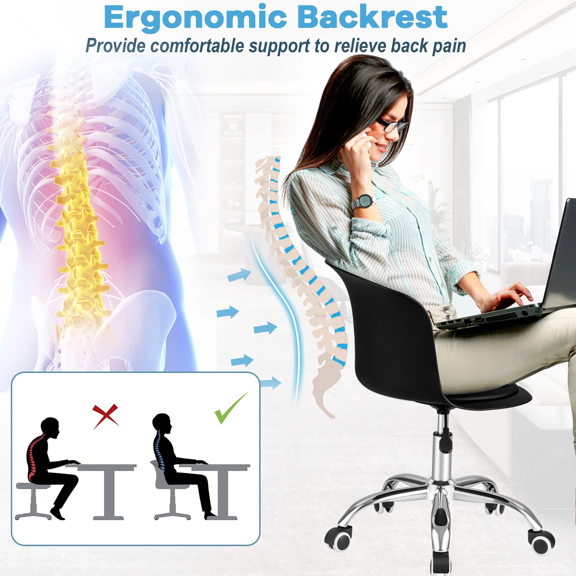 Ergonomic Backrest Provide comfortable support to relieve back pain.