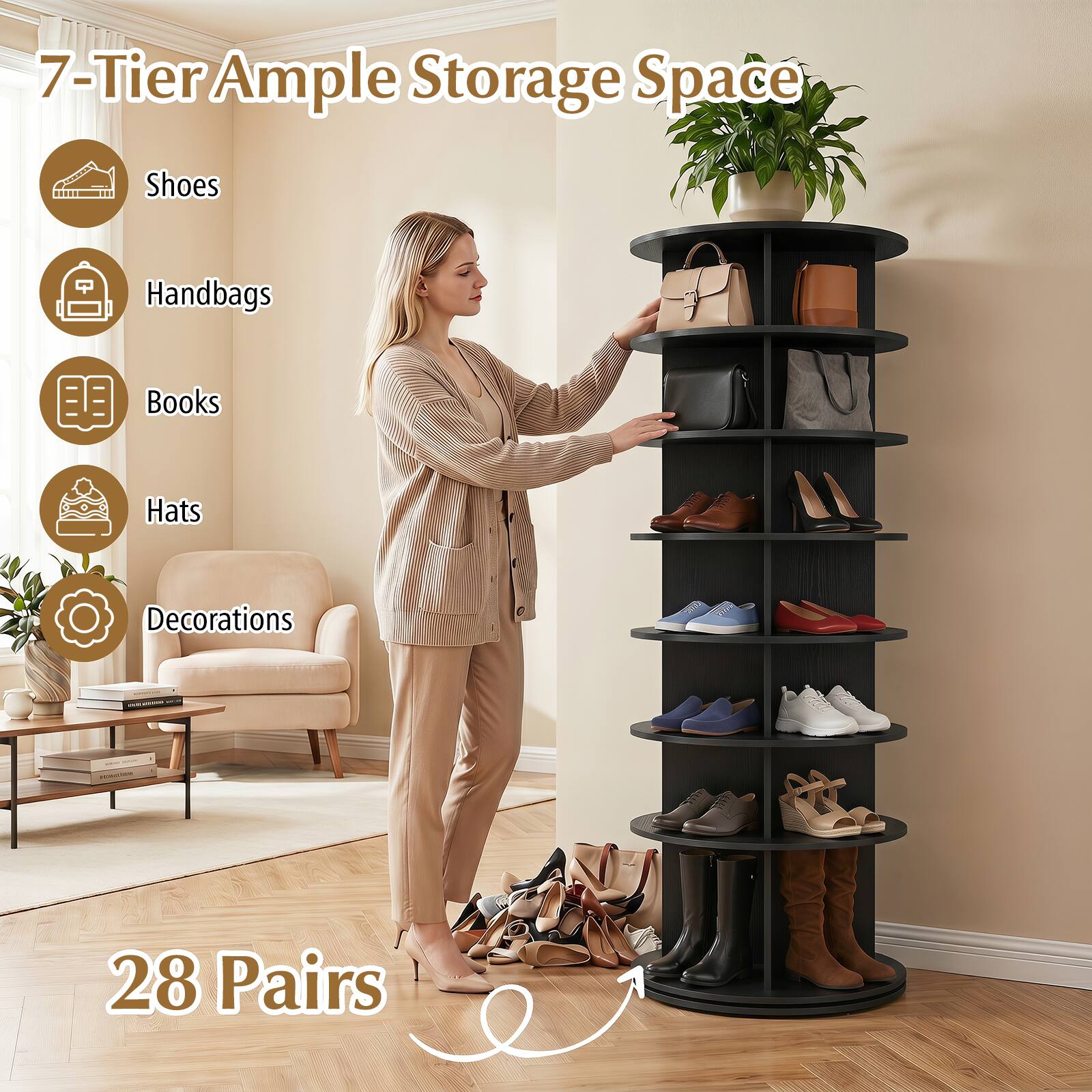 7-Tier Ample Storage Space Shoes Handbags Books Hats Decorations - 28 Pairs