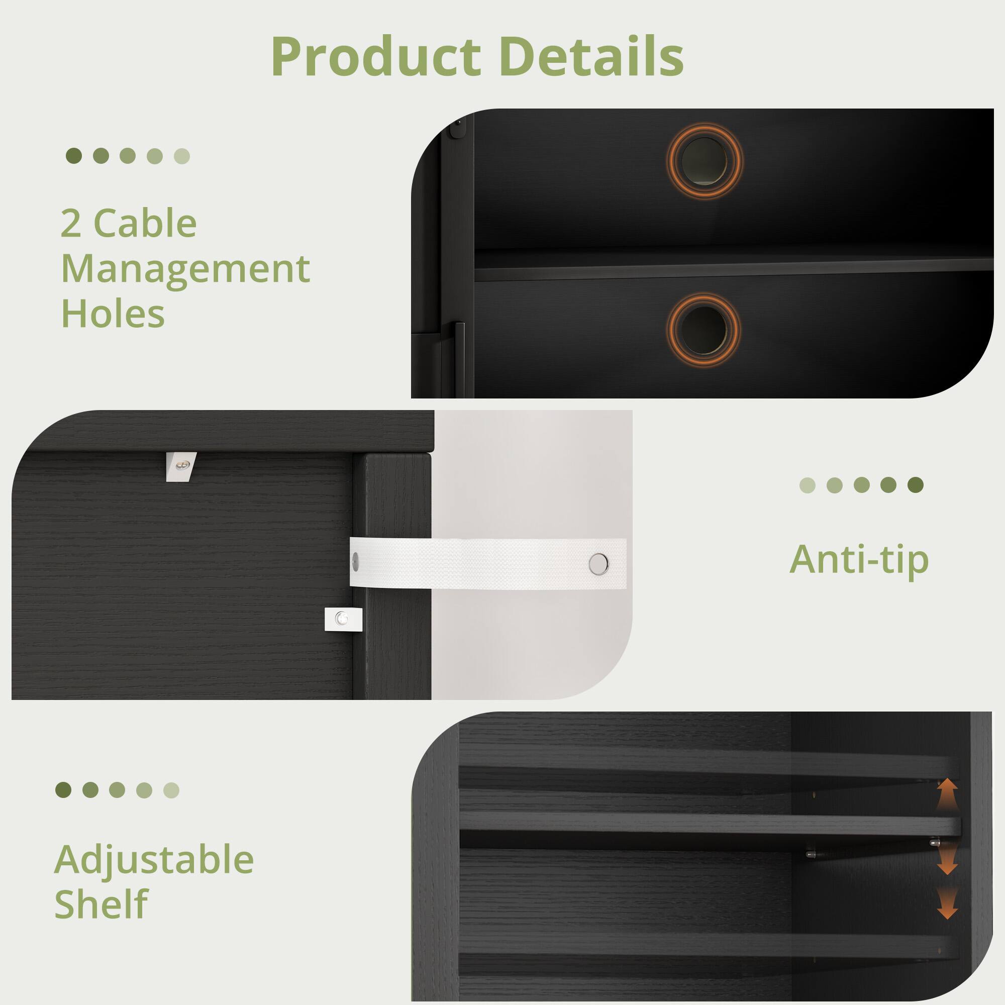 Product Details

- 2 Cable Management Holes
- Anti-tip
- Adjustable Shelf