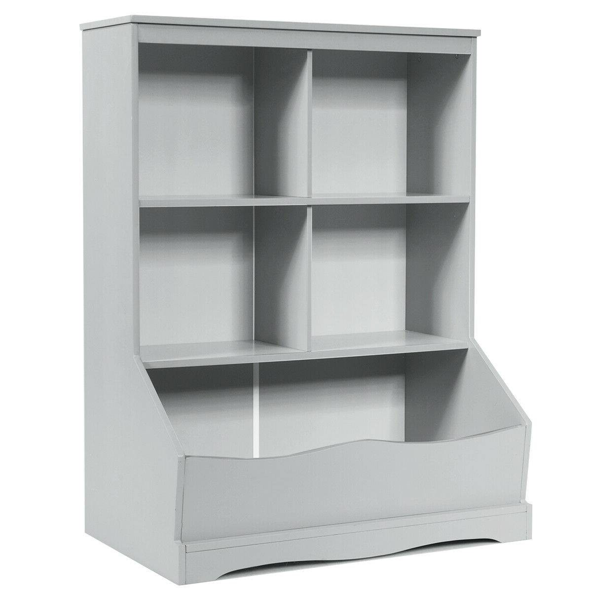 Front. Sugift - 3-Tier Children's Multi-Functional Bookcase Toy Storage Bin Floor Cabinet - Grey.