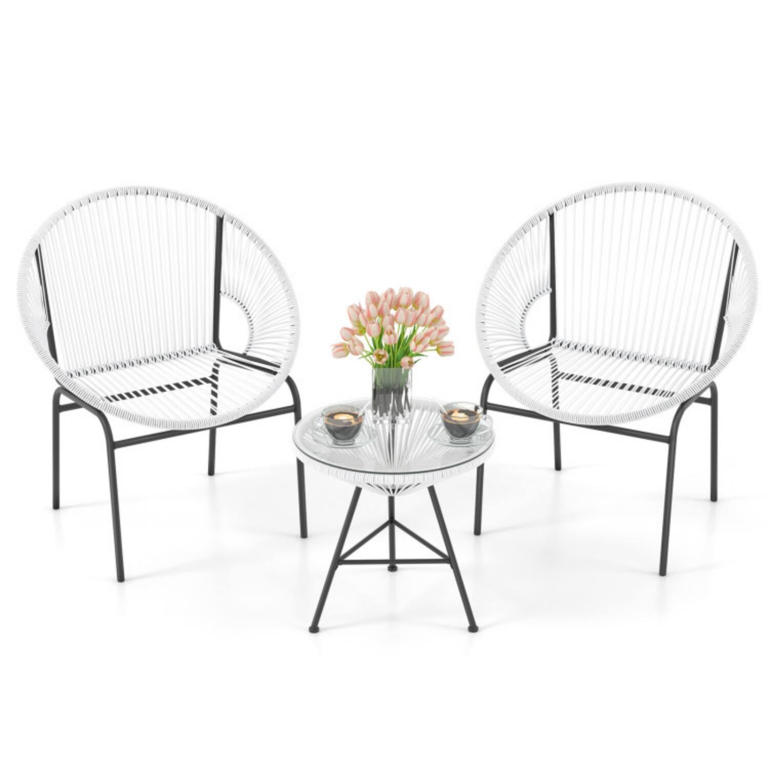 Alt View 3. Mondawe - 28.5 x 26 x 32.5 IN Freestanding Acapulco Bistro Set with Glass Table 3-Piece - White.