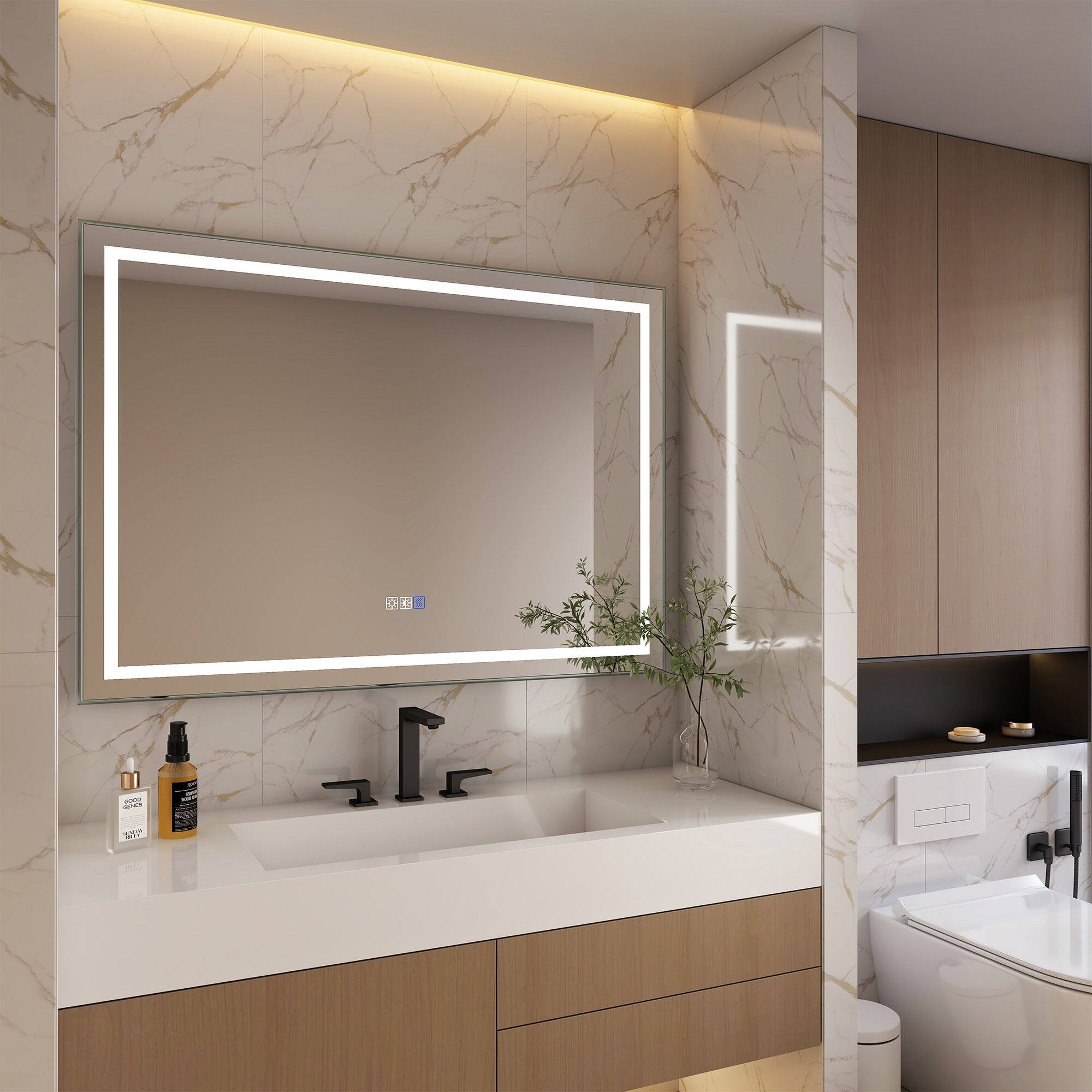 Angle. Boyel Living - 36 in. W x 48 in. H Frameless Rectangular LED Light Bathroom Vanity Mirror - Glass.