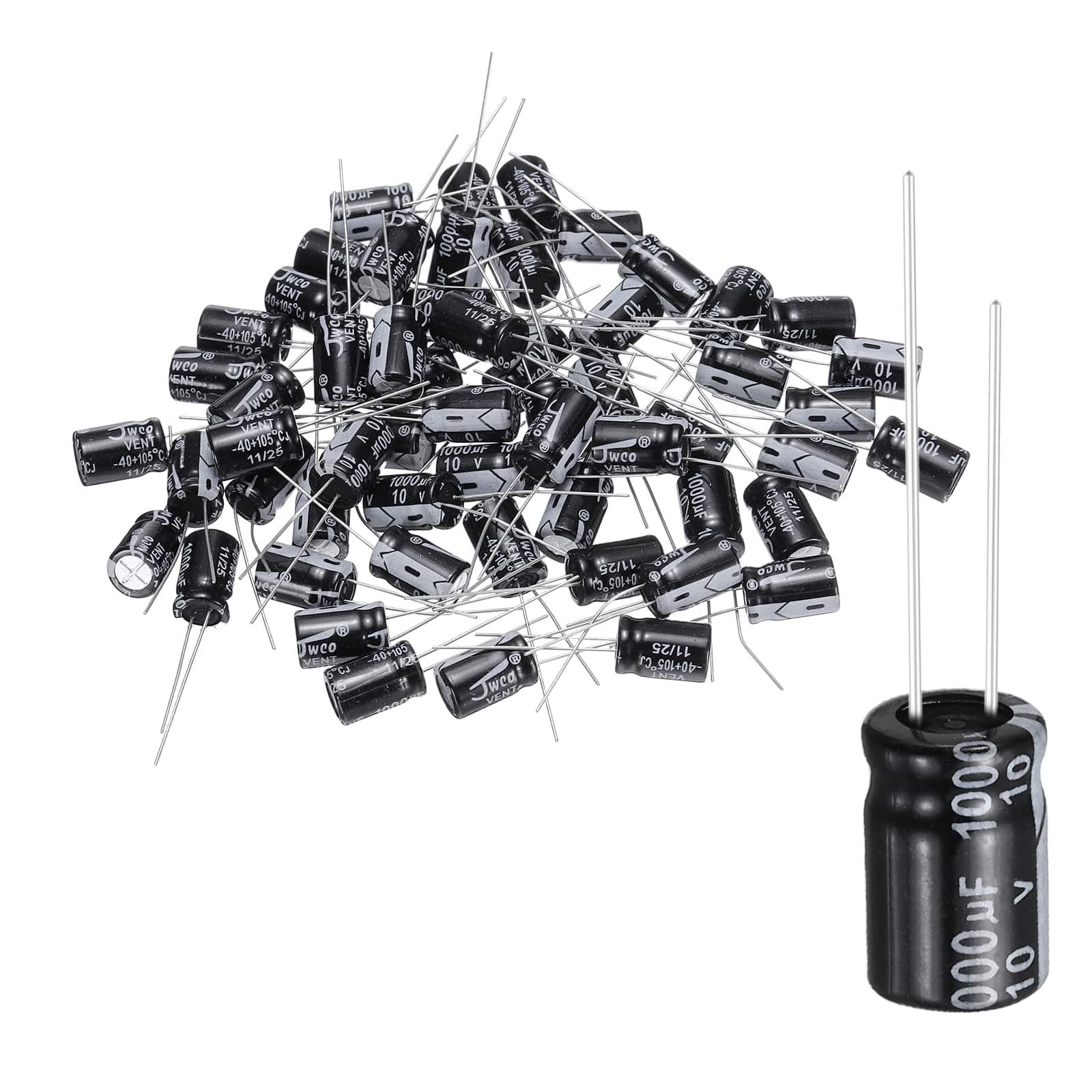Unique Bargains - 60pcs 1000uF 10V 8x12mm 105C Radial Aluminum Electrolytic Capacitor for TVs LCD Monitor VCD - Black