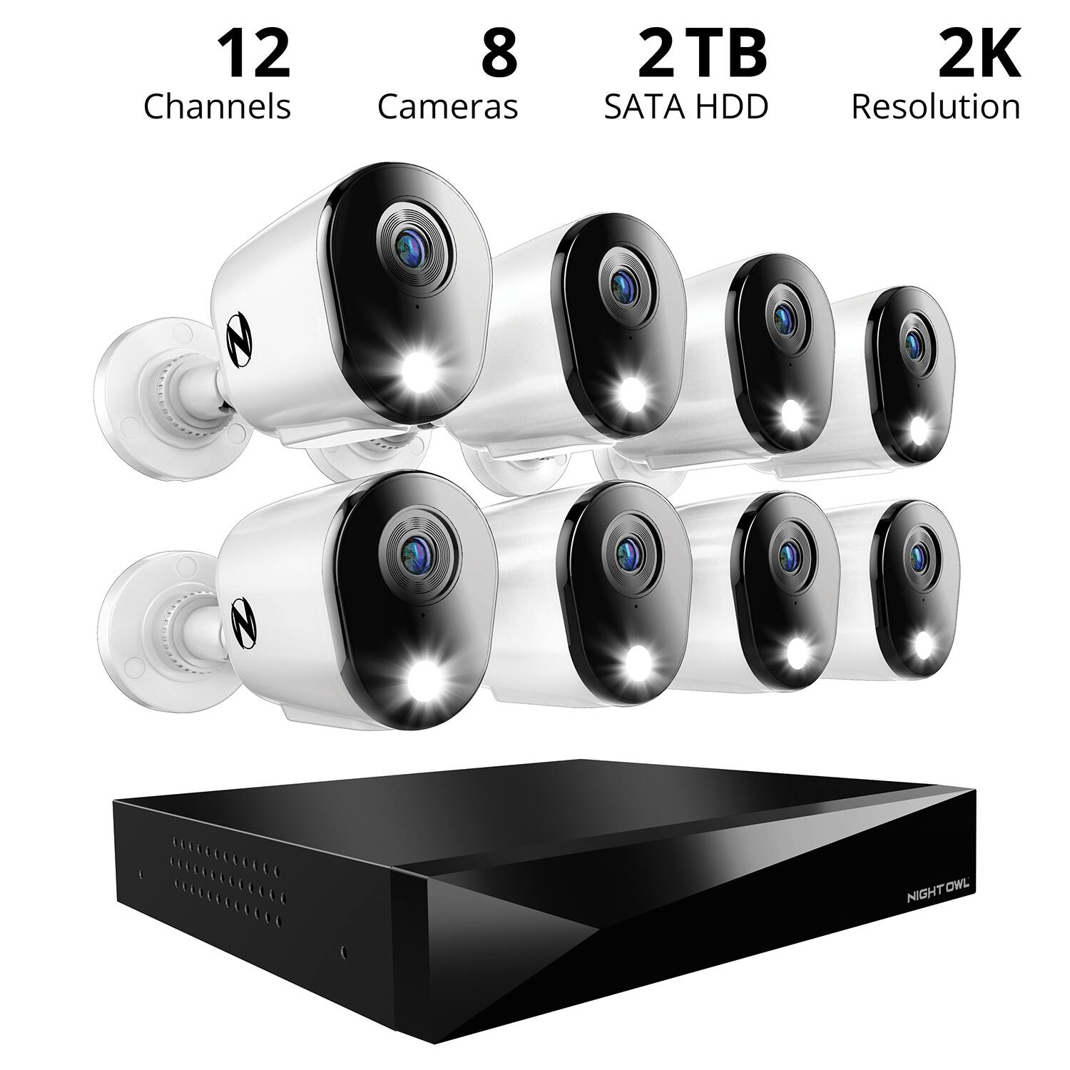 12 Channels  
8 Cameras  
2 TB SATA HDD  
2K Resolution  
NIGHT OWL