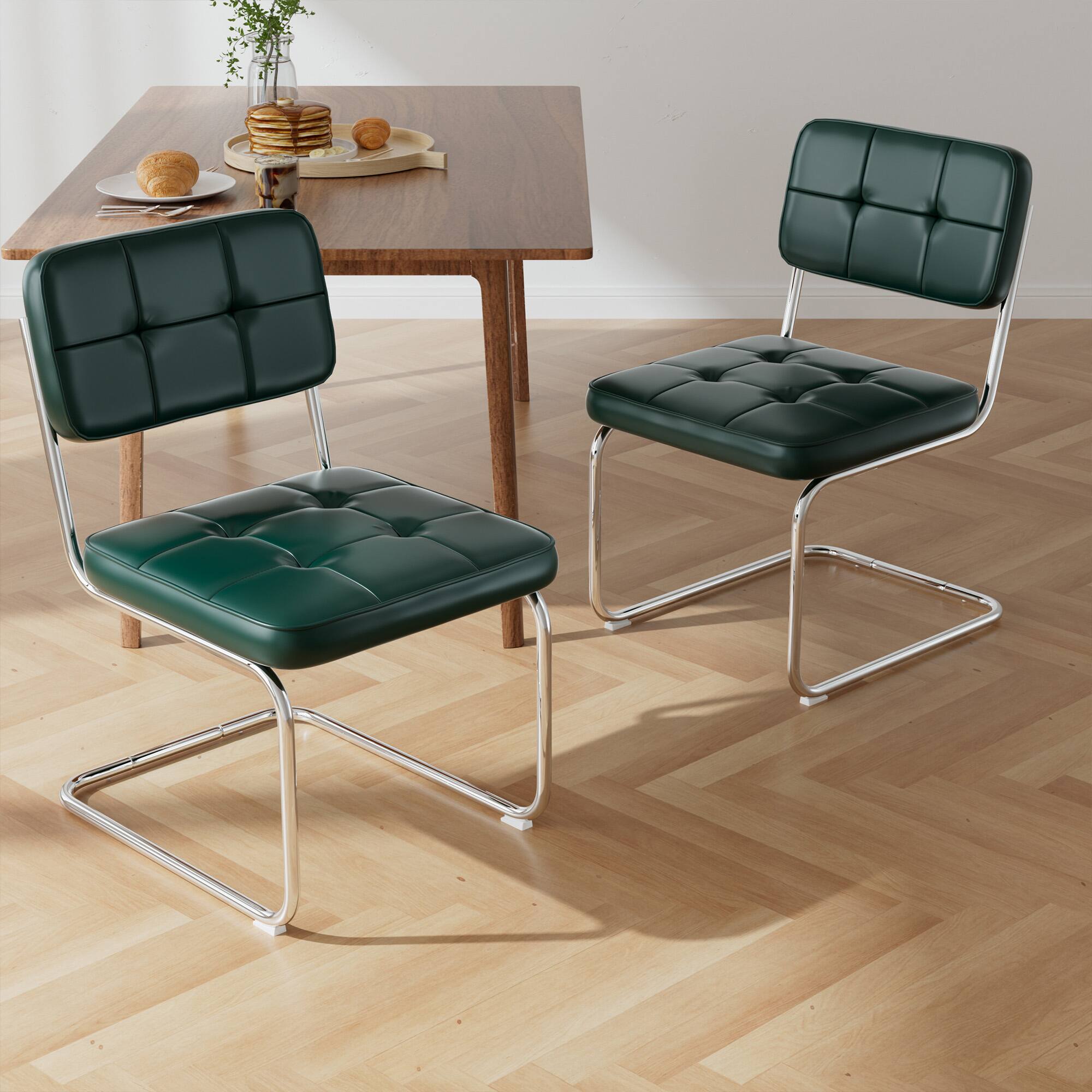 Alt View 4. KERDOM - Armless Mid-Century Style Dining Chairs Set of 2, Strudy PU Leather Side Chairs for Kitchen Restaurant, 200lbs Load - Green.
