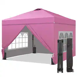 Ainfox - 12x12 Pop Up Canopy with Sidewalls Adjustable Outdoor Instant Canopy Tent with Carry Bag - Pink