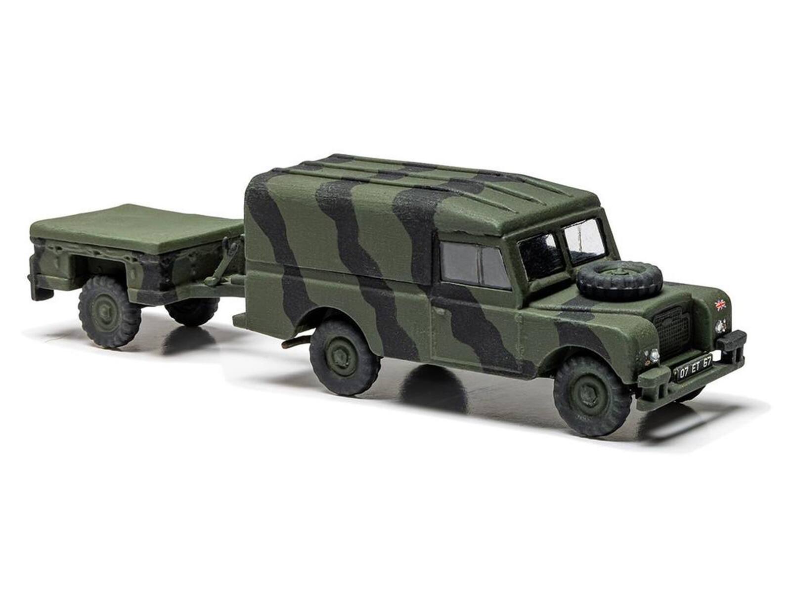 Angle. Airfix - Level 2 Model Kit Land Rover LWB (Hard Top) Truck and Trailer with 2 Scheme Options 1/76 Scale - Green.