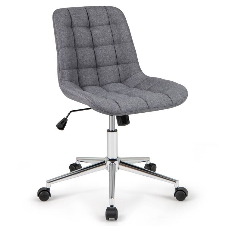 SlickBlue - Armless Upholstered Office Chair with Adjustable Height and Wheels for Vanity - Gray
