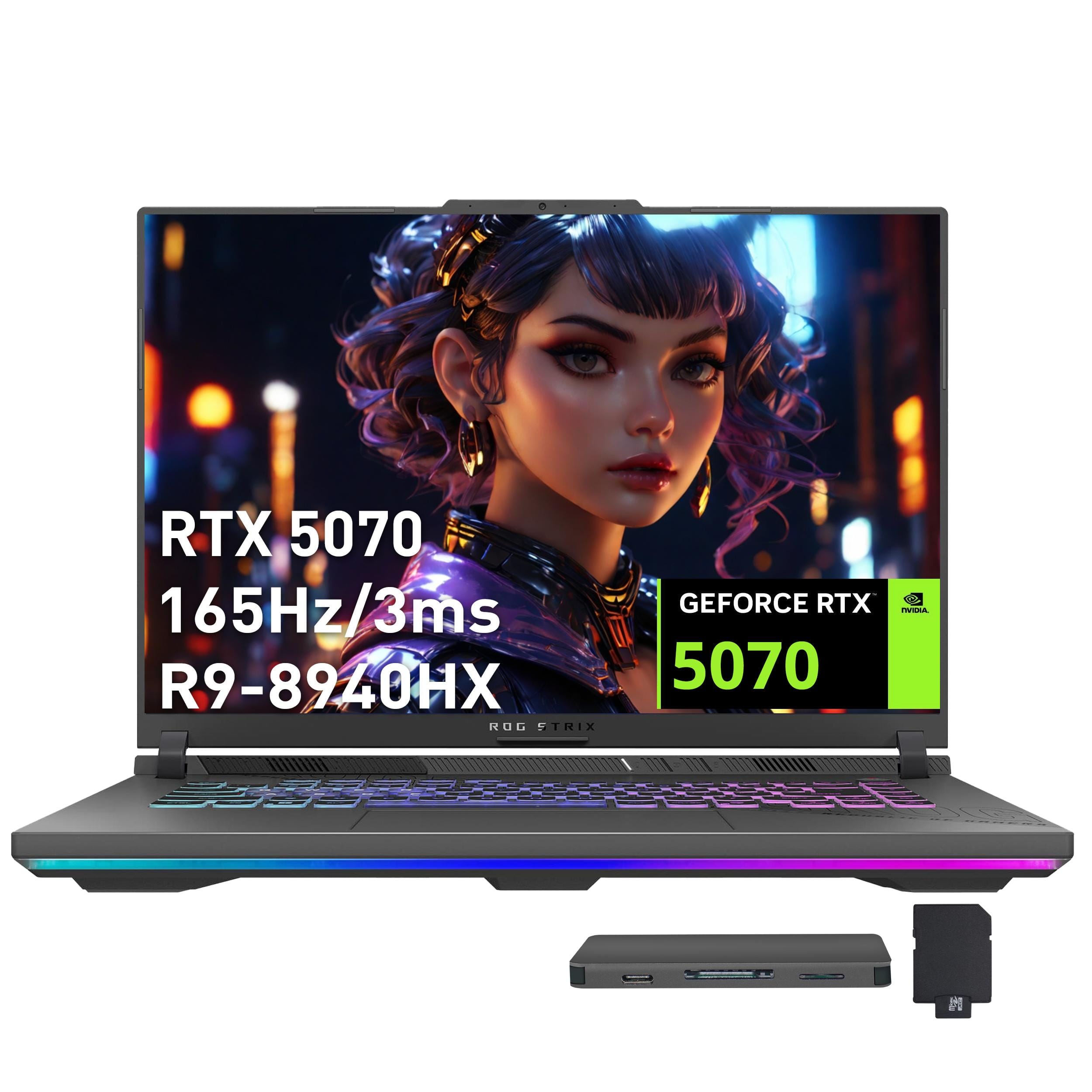 ASUS - ROG Strix G16 16" FHD+ 165Hz Gaming Laptop,Ryzen 9 8940HX,32GB RAM,2TB SSD+1TB Docking Set,RTX 5070,Win 11 Pro - Gray