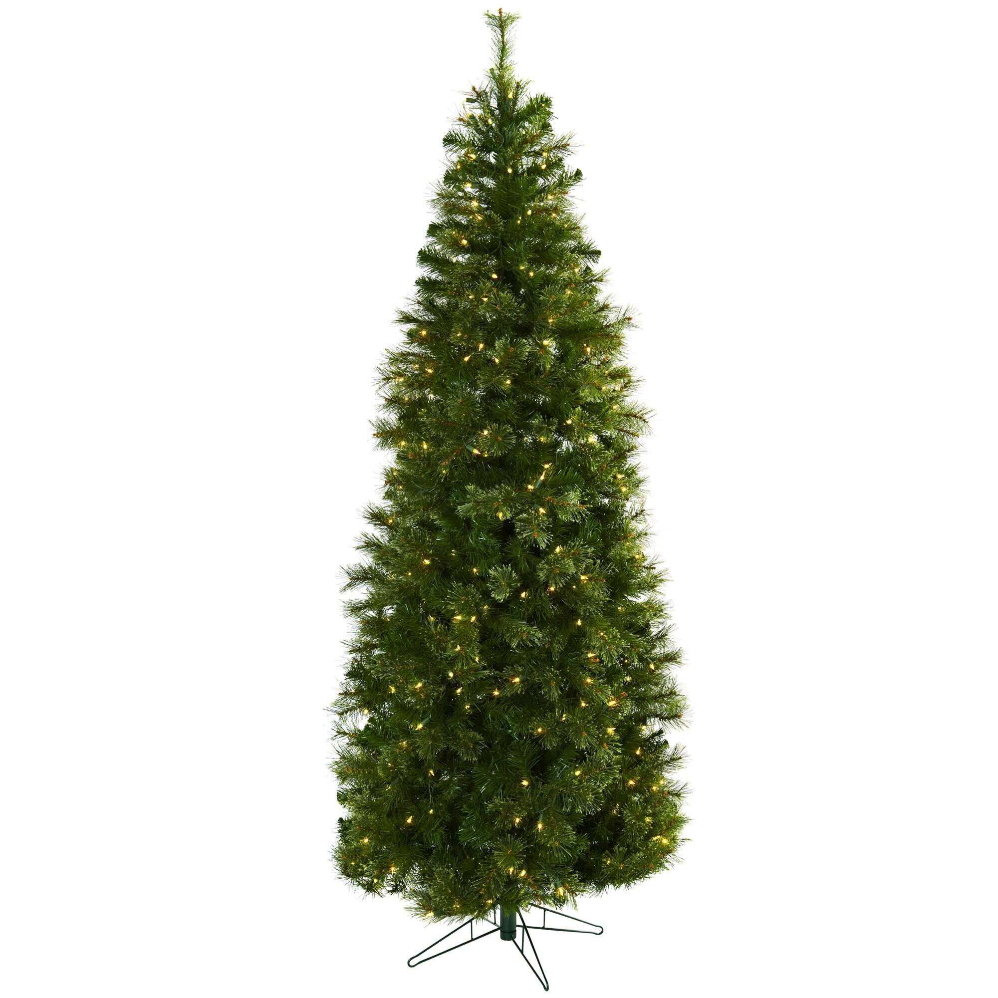 Front. BreeBe - 7.5' Cashmere Slim Christmas Tree w/864 Tips & 400 Lights - Green.