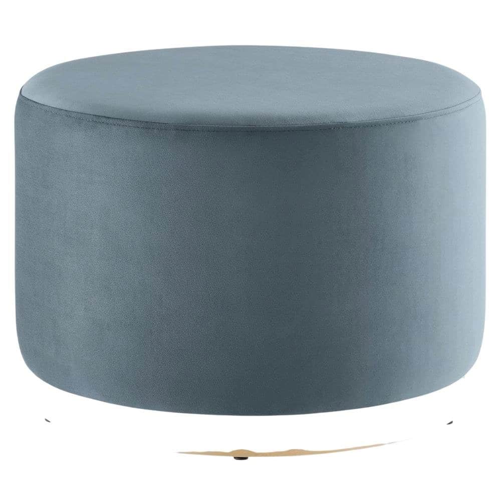 Outdoor Escape - Round performance velvet ottoman with plush upholstery and versatile design - Blue