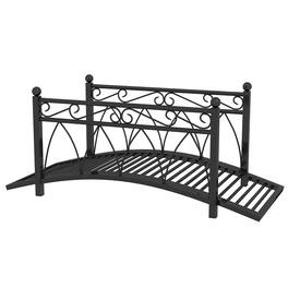 Outsunny - 3.3' Metal Arch Zen Garden Bridge with Safety Siderails, Decorative Footbridge, Delicate Scrollwork & Corner Spheres - Black