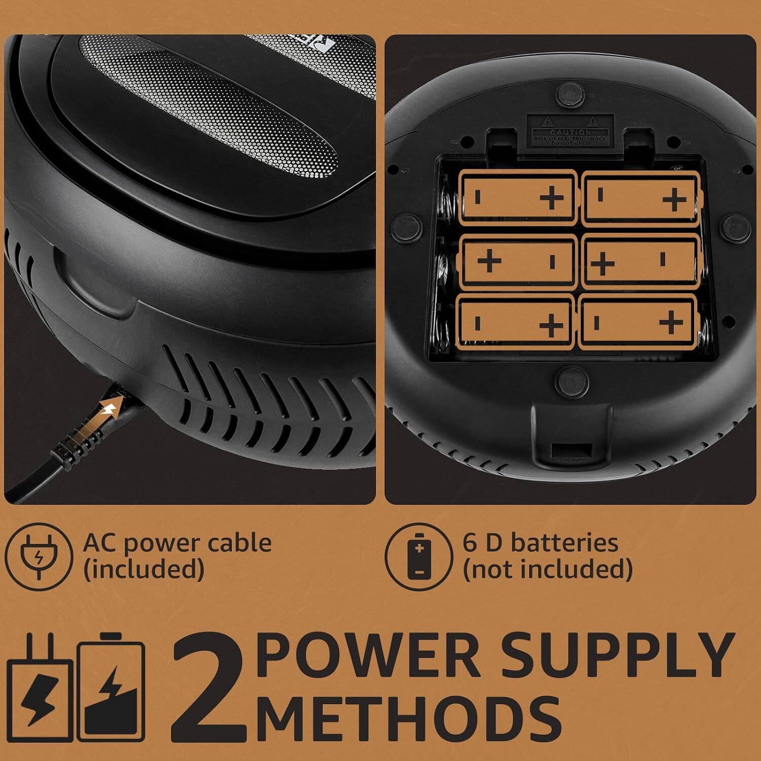 A CAUTION Add OF ELECTRIC SHOCK DO NOT REMOVE

AC power cable (included) 6 D batteries (not included) 2 POWER SUPPLY METHODS