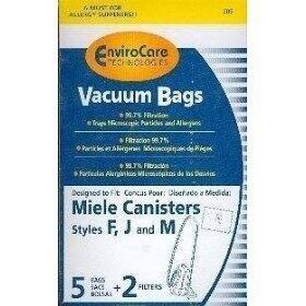 EnviroCare Technologies Vacuum Bags  
99.7% Filtration  
Designed to fit Miele Canisters  
Styles F, J and M  
5 Bags + 2 Filters