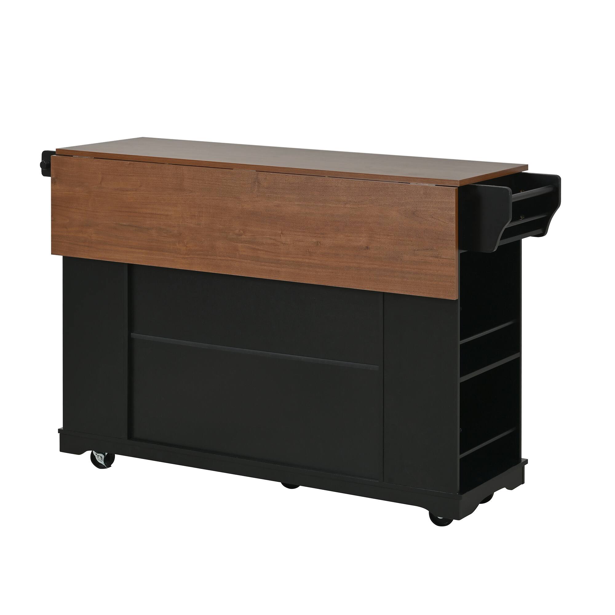Back. Whisen - Mobile Kitchen Island with Glass Door Cabinets, Power Outlet, and Storage Shelves - Black.