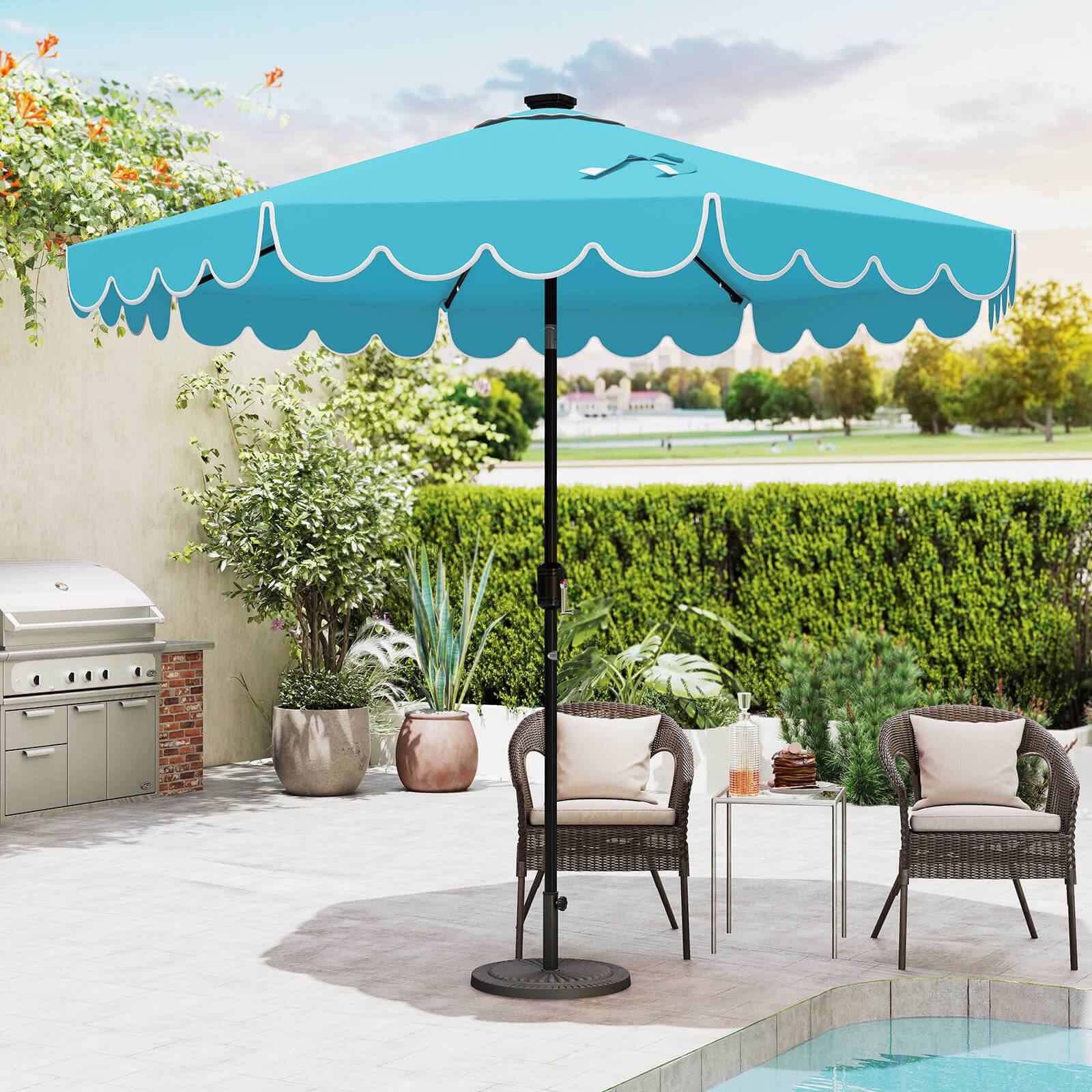 Alt View 3. Costway - Costway 9.3 FT Solar Patio Umbrella Outdoor Market Sunshade with 24 LED Lights Ruffles - Turquoise.