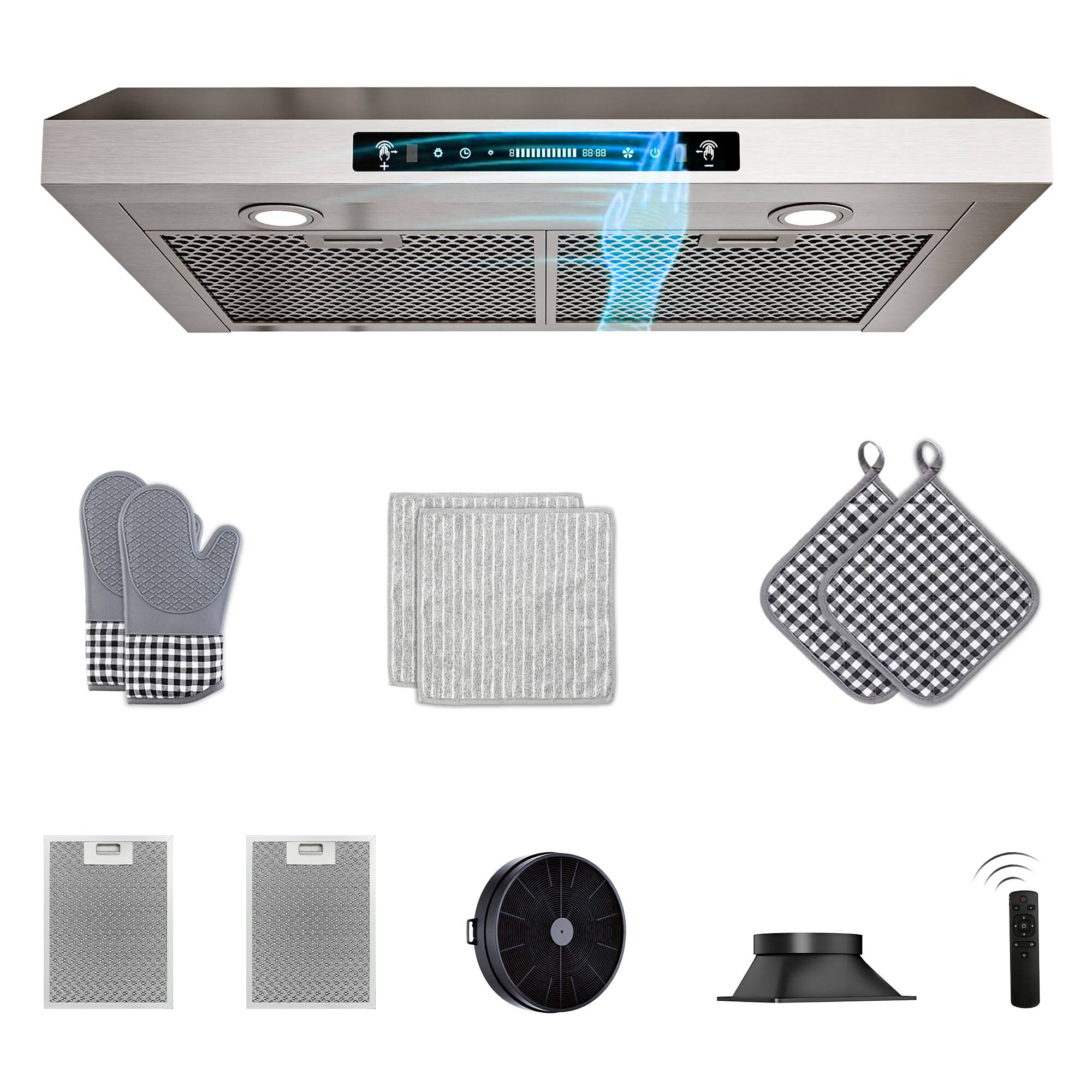 Alt View 1. Onefly - 30 inches - Ducted - Under Cabinet Range Hood - silver.